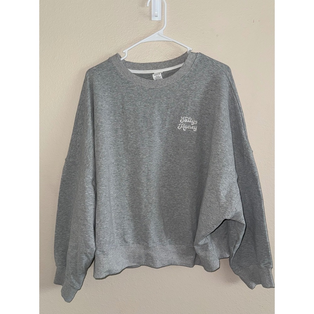 Salty Honey Gray Oversized Crewneck Sweatshirt XXL Embroidered Logo Pullover